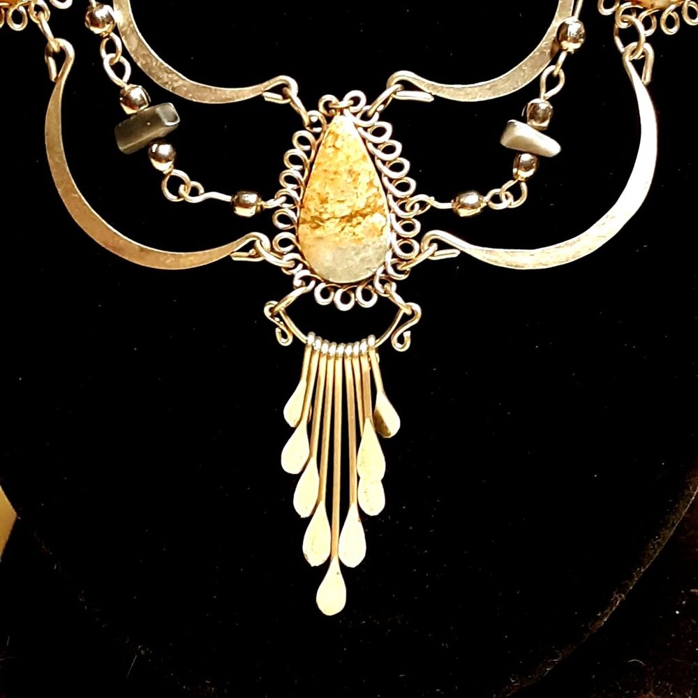 Peruvian Jasper Necklace Silver Natural Stone Green Gold Boho Festival Exotic